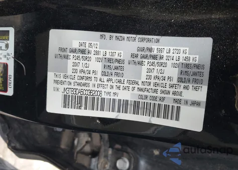 2012 Mazda Cx-9 Grand Touring z USA, uszkodzony, nr VIN JM3TB3DA5C0362008